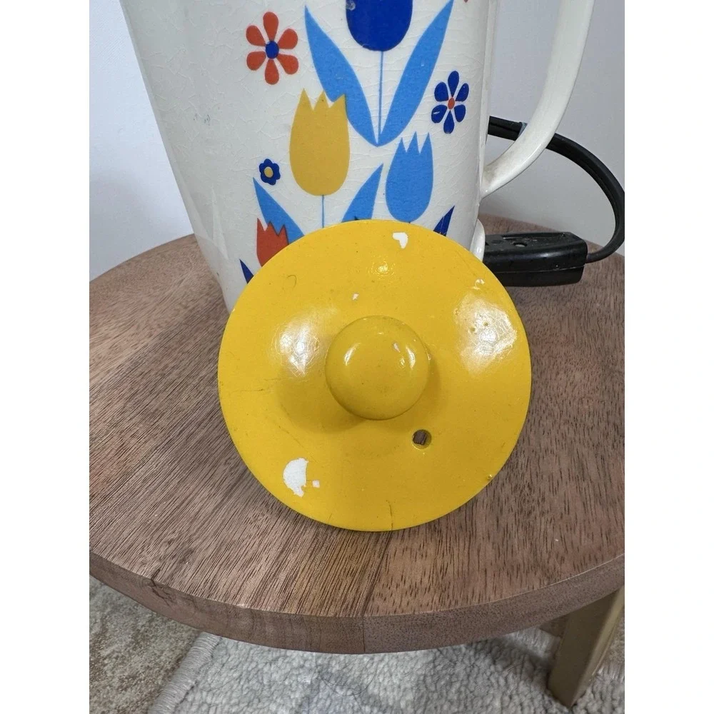 Vintage Ceramic Tulips Electric Working Teapot Yellow Blue Red Design